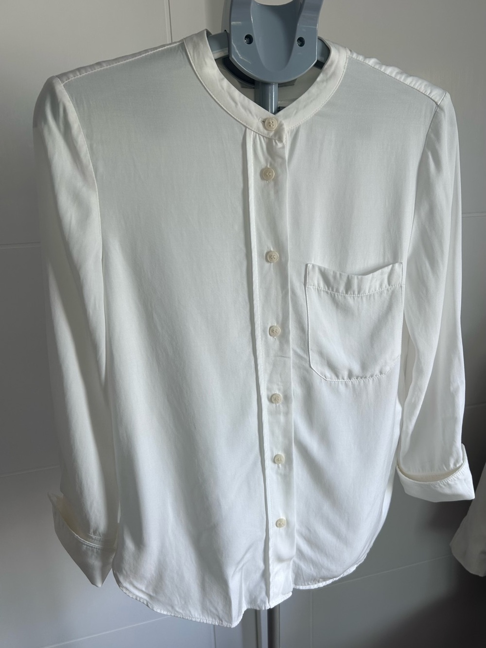 Zara Cream Band Collar Button-Down Shirt, Size S